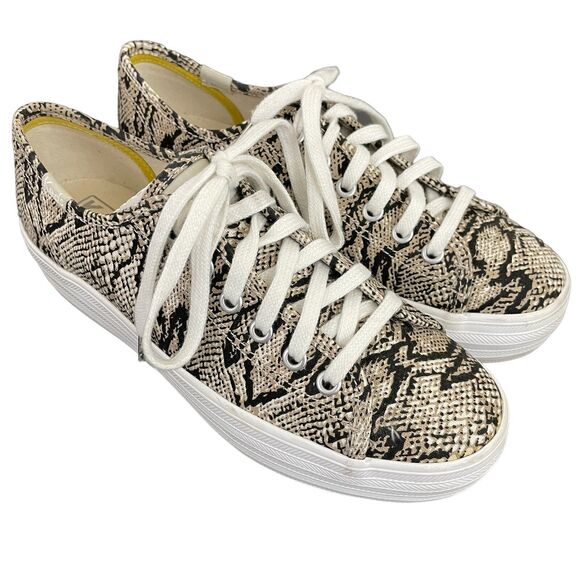 Keds Double Kick Platform Sneakers Sz 5 Animal Print Cotton Lace Up Black Taupe - Picture 1 of 7